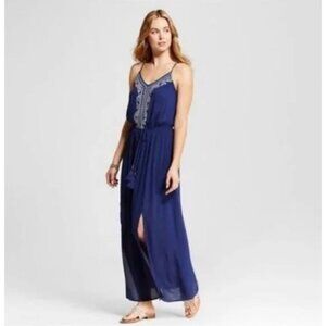 Knox Rose Maxi Dress Womens Small Blue Embroidered Spaghetti Straps Sleeveless